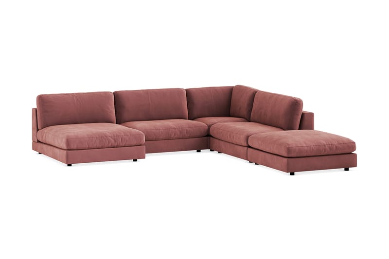 Arken 6-seters Vendbar L-formet Modulhjørnesofa med Divan + Fotskammel i Fløyel - Rosa - Møbler - Sofaer - Modulsofaer - Komplett modulsofa