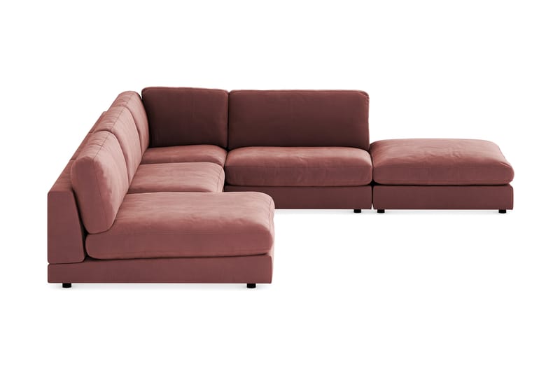 Arken 6-seters Vendbar L-formet Modulhjørnesofa med Divan + Fotskammel i Fløyel - Rosa - Møbler - Sofaer - Modulsofaer - Komplett modulsofa