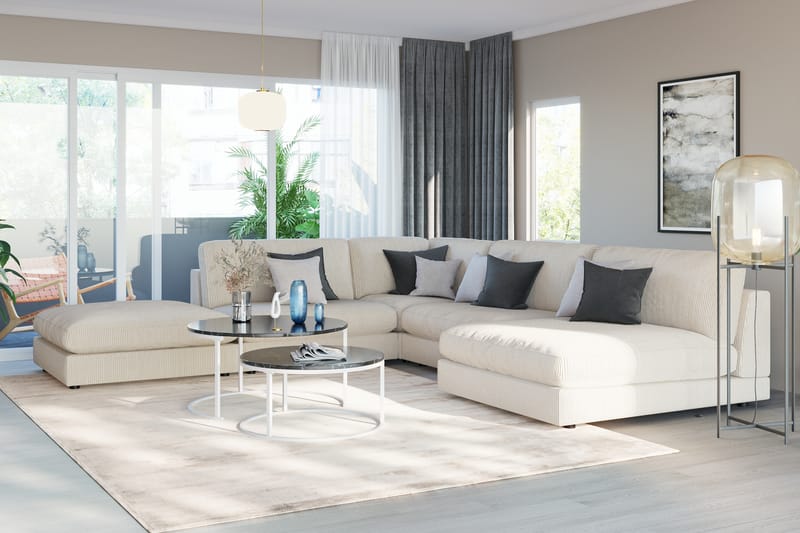 Arken 6-seters Vendbar L-formet Modulhjørnesofa med Divan + Fotskammel i Manchester - Beige - Møbler - Sofaer - Modulsofaer - Komplett modulsofa