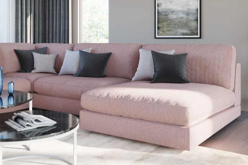Arken 6-seters Vendbar L-formet Modulhjørnesofa med Divan + Fotskammel i Manchester - Rosa - Møbler - Sofaer - Modulsofaer - Komplett modulsofa