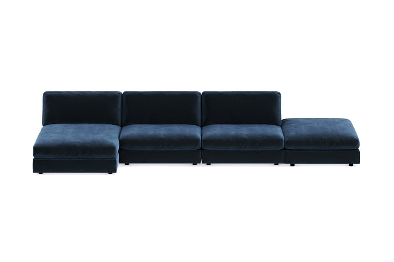 Arken 6-seters Vendbar U-formet Modulsofa med Divan + Fotskammel i Fløyel - Blå - Møbler - Sofaer - Modulsofaer - Komplett modulsofa