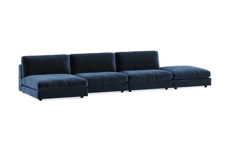 Arken 6-seters Vendbar U-formet Modulsofa med Divan + Fotskammel i Fløyel - Blå - Møbler - Sofaer - Modulsofaer - Komplett modulsofa
