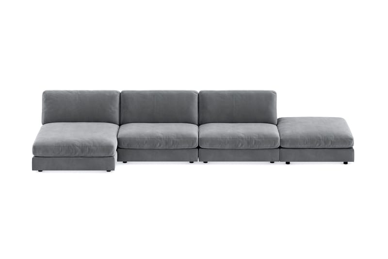 Arken 6-seters Vendbar U-formet Modulsofa med Divan + Fotskammel i Fløyel - Lys grå - Møbler - Sofaer - Modulsofaer - Komplett modulsofa