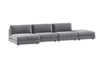Arken 6-seters Vendbar U-formet Modulsofa med Divan + Fotskammel i Fløyel - Lys grå - Møbler - Sofaer - Modulsofaer - Komplett modulsofa