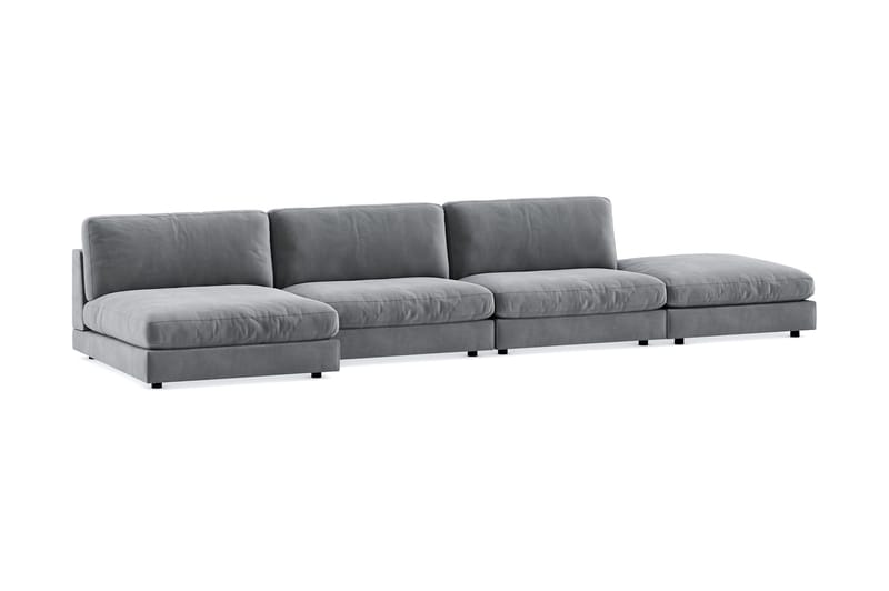 Arken 6-seters Vendbar U-formet Modulsofa med Divan + Fotskammel i Fløyel - Lys grå - Møbler - Sofaer - Modulsofaer - Komplett modulsofa