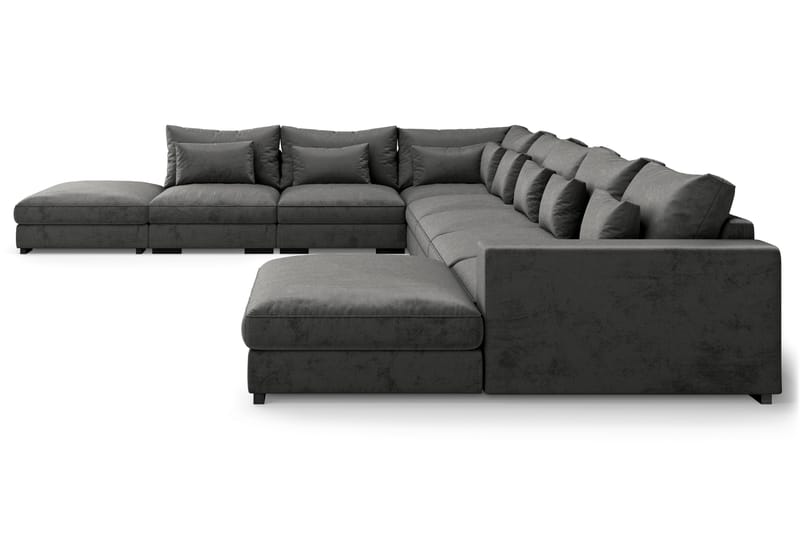 Dubai stor U-modulsofa Large med divan høyre fløyel ekstra dyp - Mørkegrå - Møbler - Sofaer - Modulsofaer - Komplett modulsofa