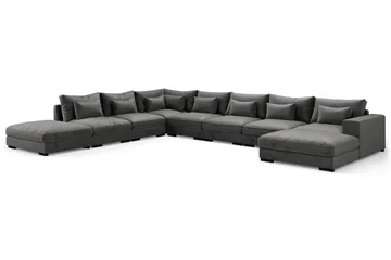 Dubai Stor U-modulsofa Large med Divan Høyre Fløyel - Mørkgrå - Møbler - Sofaer - Modulsofaer - Komplett modulsofa