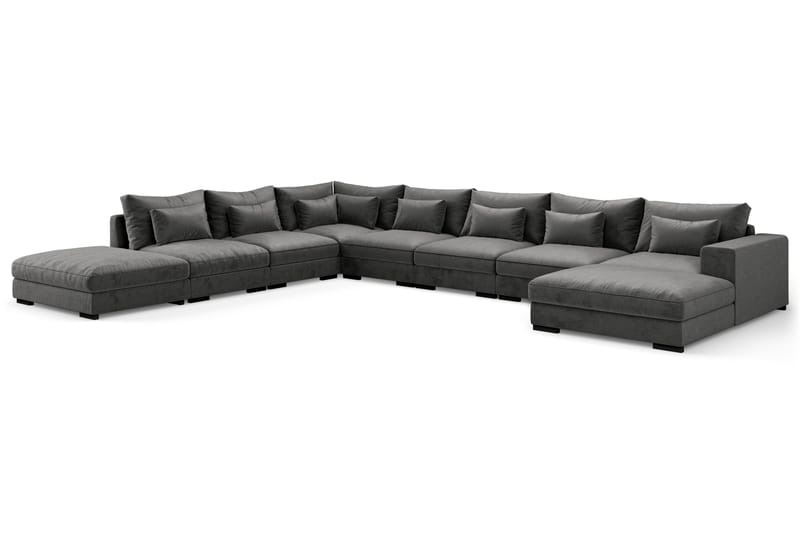 Dubai Stor U-modulsofa Large med Divan Høyre Fløyel - Mørkgrå - Møbler - Sofaer - Modulsofaer - Komplett modulsofa