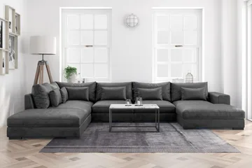 Dubai stor U-sofa modul med divan høyre fløyel ekstra dyp - Mørkegrå - Møbler - Sofaer - Modulsofaer - Komplett modulsofa