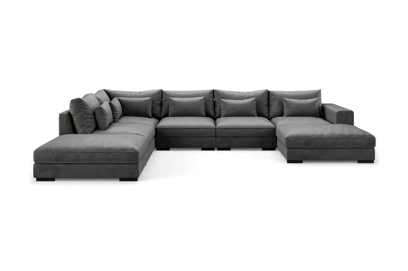 Dubai stor U-sofa modul med divan høyre fløyel ekstra dyp - Mørkegrå - Møbler - Sofaer - Modulsofaer - Komplett modulsofa