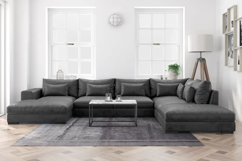 Dubai Stor U Sofa modul med Divan Venstre Fløyel Ekstra dyp - Mørkgrå - Møbler - Sofaer - Modulsofaer - Komplett modulsofa