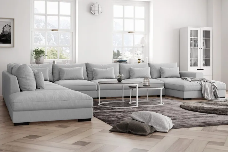 Dubai U-modulsofa Large med divan høyre ekstra dyp - Lysegrå - Møbler - Sofaer - Modulsofaer - Komplett modulsofa