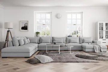 Dubai U-modulsofa Large med divan høyre ekstra dyp - Lysegrå - Møbler - Sofaer - Modulsofaer - Komplett modulsofa