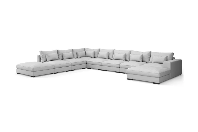 Dubai U-modulsofa Large med divan høyre ekstra dyp - Lysegrå - Møbler - Sofaer - Modulsofaer - Komplett modulsofa