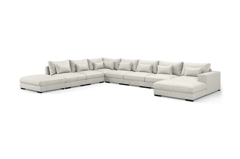 Dubai U-modulsofa Large med divan høyre fløyel ekstra dyp - Hvit - Møbler - Sofaer - Modulsofaer - Komplett modulsofa