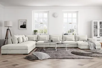 Dubai U-modulsofa Large med Divan Høyre Fløyel - Hvit - Møbler - Sofaer - Modulsofaer - Komplett modulsofa