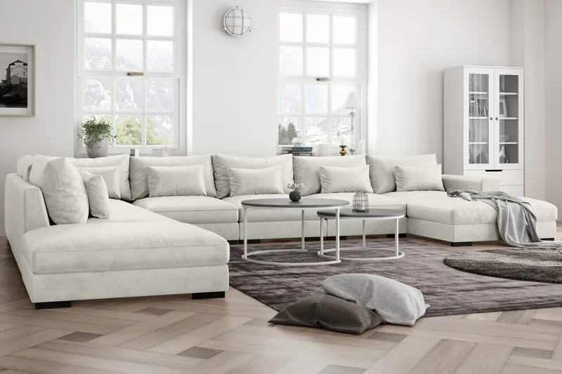 Dubai U-modulsofa Large med Divan Høyre Fløyel - Hvit - Møbler - Sofaer - Modulsofaer - Komplett modulsofa