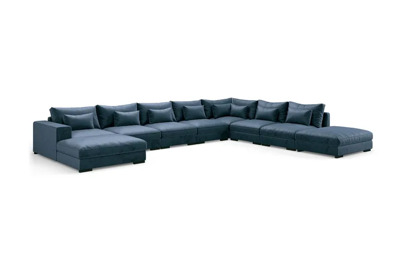 Dubai U-modulsofa Large med divan venstre fløyel ekstra dyp - Blå - Møbler - Sofaer - Fløyelssofaer