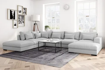 Dubai U-modulsofa med divan høyre ekstra dyp - Lysegrå - Møbler - Sofaer - U-sofa