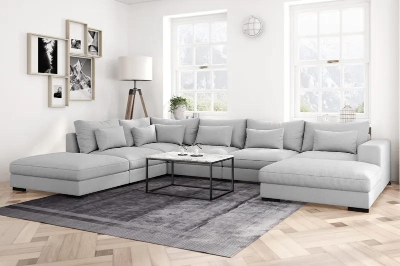 Dubai U-modulsofa med divan høyre ekstra dyp - Lysegrå - Møbler - Sofaer - U-sofa