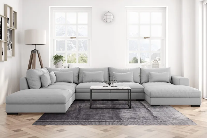 Dubai U-modulsofa med divan høyre ekstra dyp - Lysegrå - Møbler - Sofaer - U-sofa