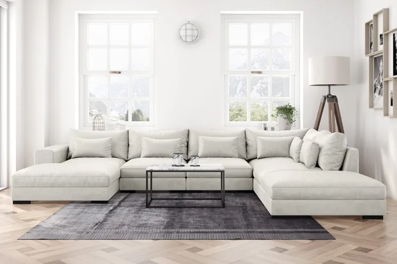 Dubai U-modulsofa med Divan Venstre Fløyel - Hvit - Møbler - Sofaer - Modulsofaer - Komplett modulsofa