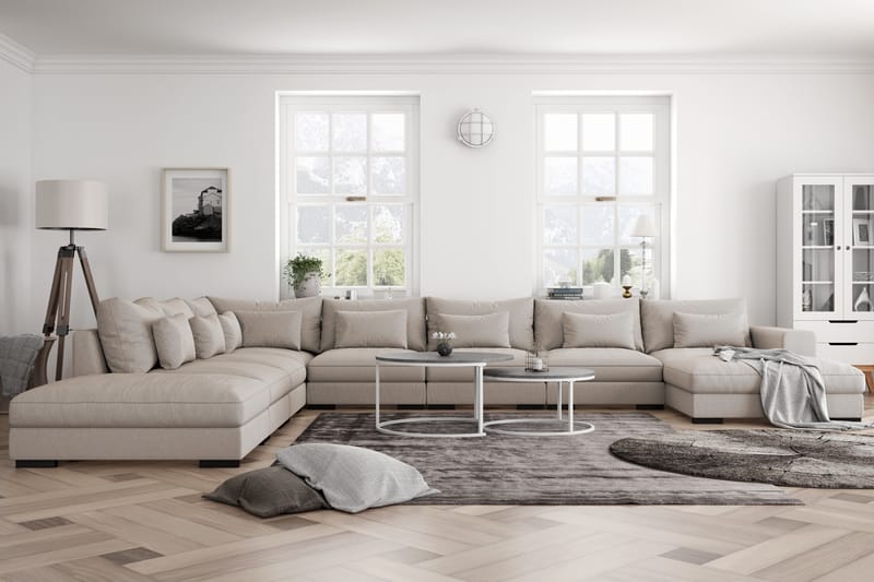 U-modulsofa Columbus Large med Divan Høyre - Beige - Komplett modulsofa