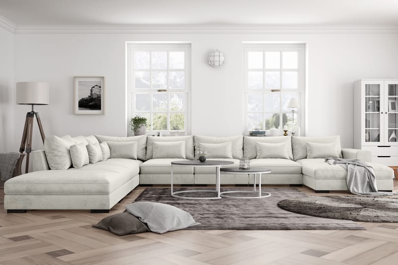 U-modulsofa Columbus Large med Divan Høyre Fløyel - Hvit - Møbler - Sofaer - Modulsofaer - Komplett modulsofa