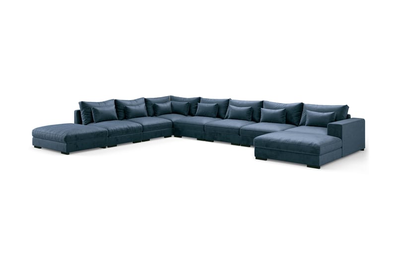 U-modulsofa Dubai Large med Divan Høyre Fløyel - Blå - Møbler - Sofaer - Modulsofaer - Komplett modulsofa