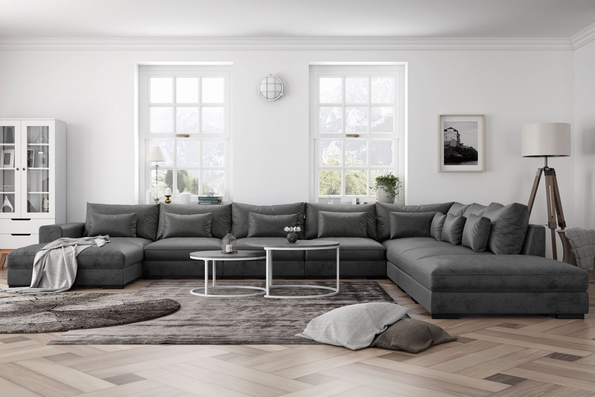 U-modulsofa Dubai Large med Divan Høyre Fløyel - Mørkgrå - Møbler - Sofaer - Modulsofaer - Komplett modulsofa