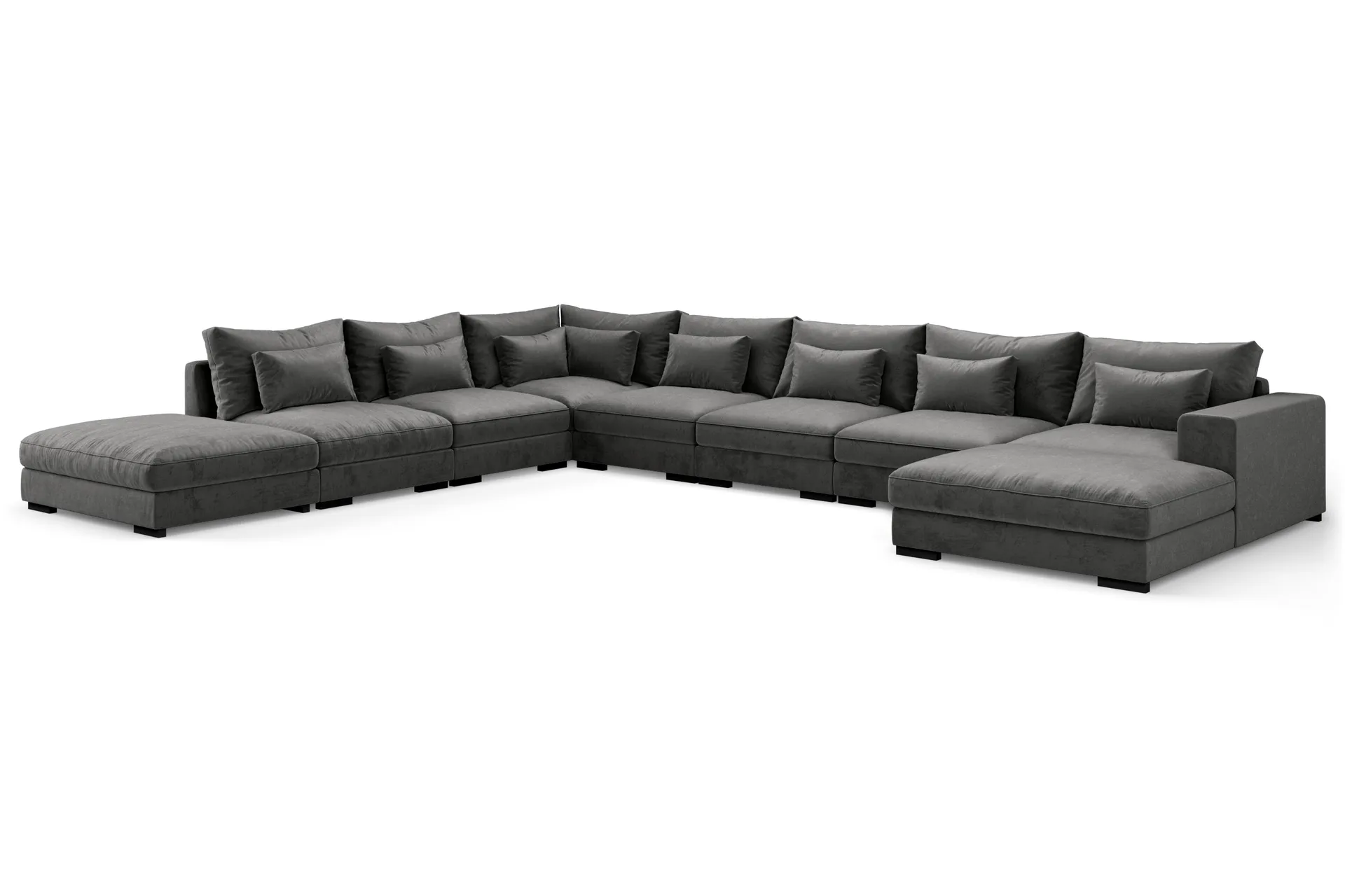 U-modulsofa Dubai Large med Divan Høyre Fløyel - Mørkgrå - Møbler - Sofaer - Modulsofaer - Komplett modulsofa