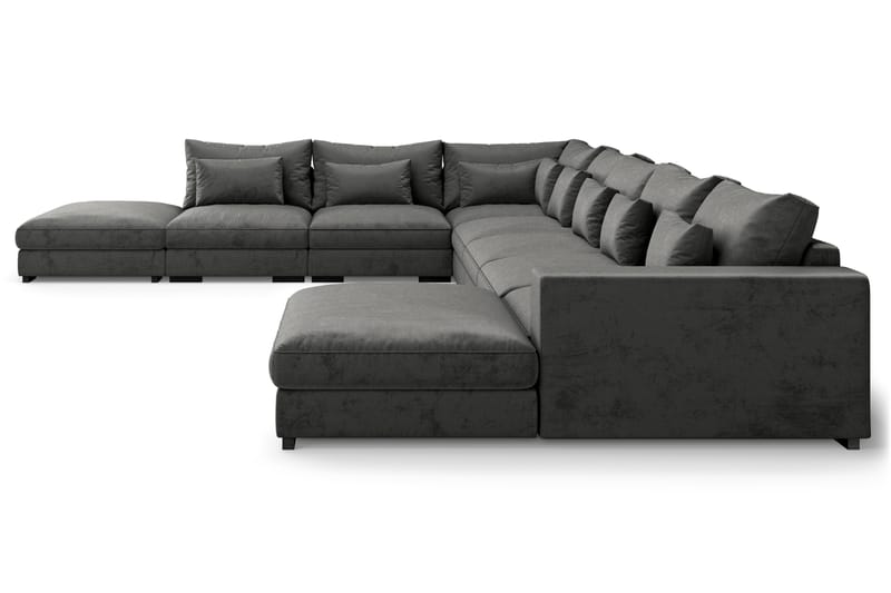 U-modulsofa Dubai Large med Divan Høyre Fløyel - Mørkgrå - Møbler - Sofaer - Modulsofaer - Komplett modulsofa