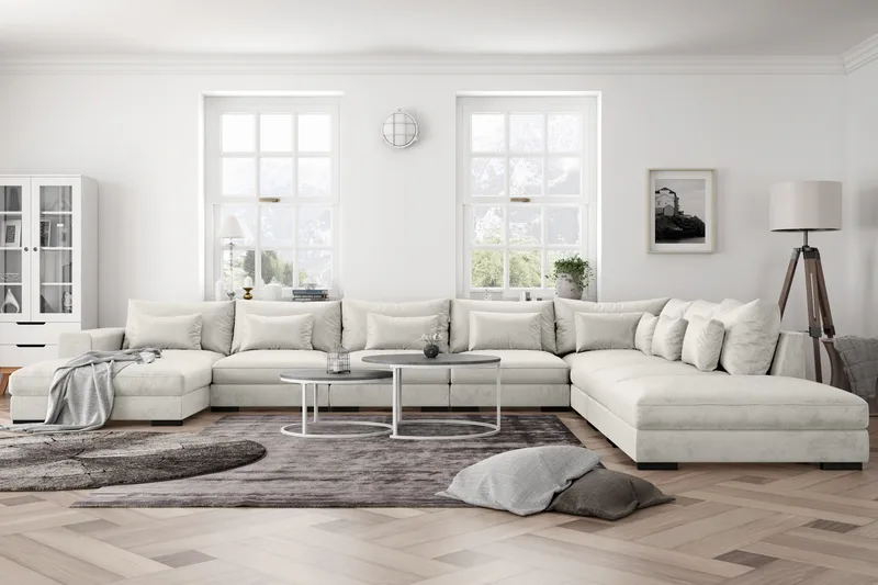 U-modulsofa Dubai Large med Divan Venstre Fløyel - Hvit - Møbler - Sofaer - Fløyelssofaer
