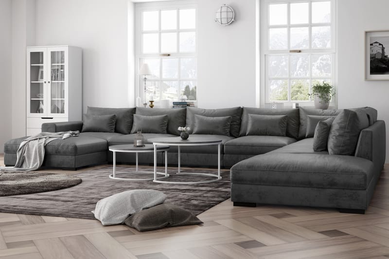 U-modulsofa Dubai Large med Divan Venstre Fløyel - Mørkgrå - Møbler - Sofaer - Modulsofaer - Komplett modulsofa