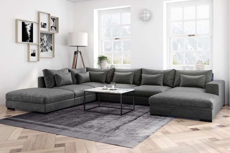 U-modulsofa Dubai med Divan Høyre Fløyel - Mørkgrå - Møbler - Sofaer - Modulsofaer - Komplett modulsofa