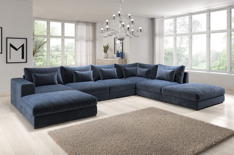 U-modulsofa Dubai med Divan Venstre Fløyel - Blå - Møbler - Sofaer - Modulsofaer - Komplett modulsofa
