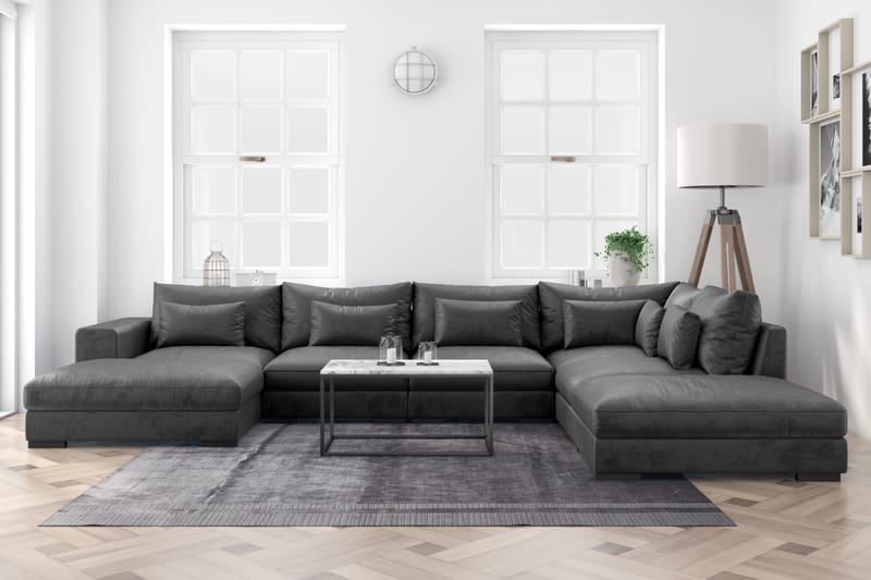 U-modulsofa Dubai med Divan Venstre Fløyel - Mørkgrå - Møbler - Sofaer - Modulsofaer - Komplett modulsofa