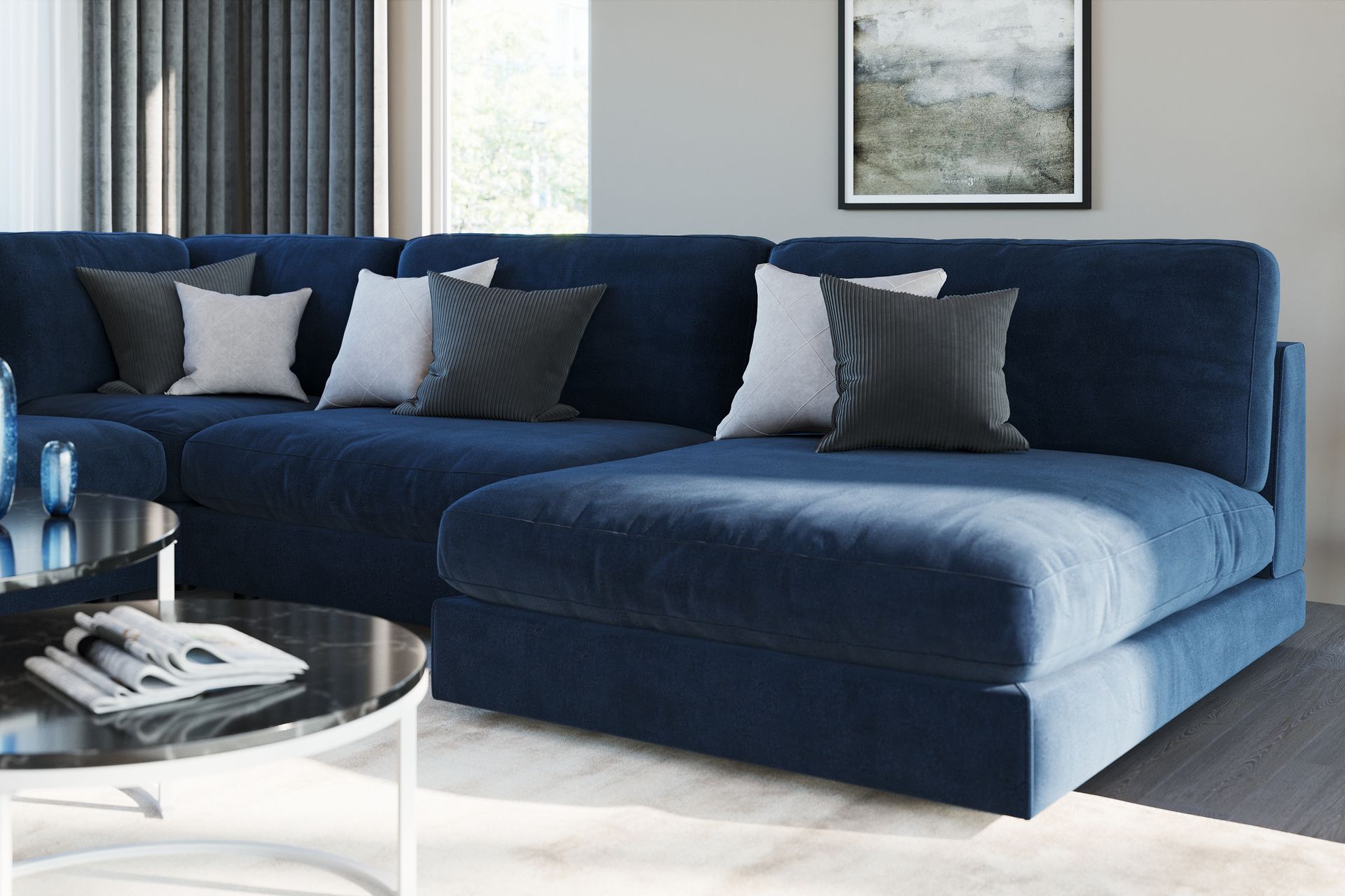 Arken 1-seters Midtmodul i Fløyel 90 cm bred - Blå - Møbler - Sofaer - Modulsofaer - Midtmodul