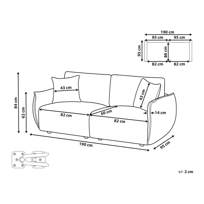 Modulsofa 2-seter Mesnali - Beige - Møbler - Sofaer - Modulsofaer - Komplett modulsofa