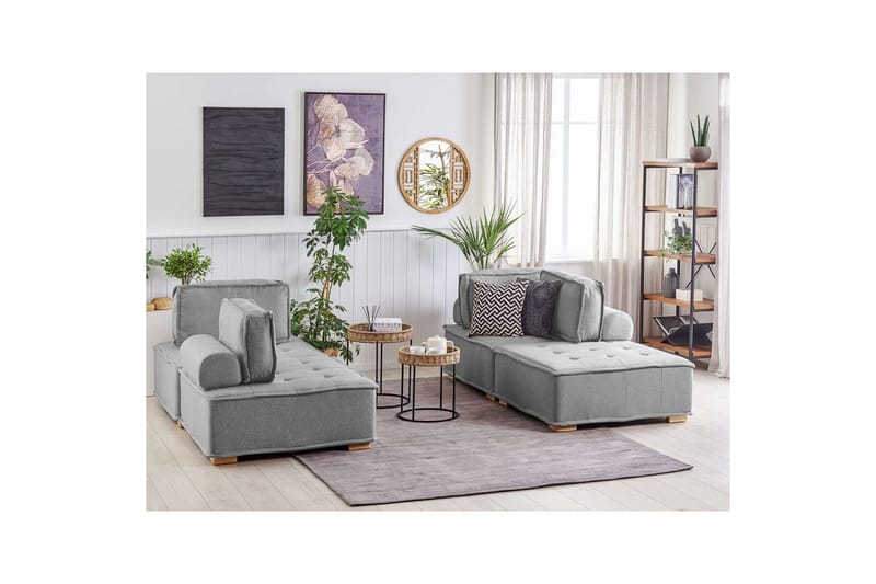 Modulsoffa Beliani Tibro Beige/ljust trä NO_BRAND Grey||Light colored wood - Møbler - Sofaer - Modulsofaer - Komplett modulsofa
