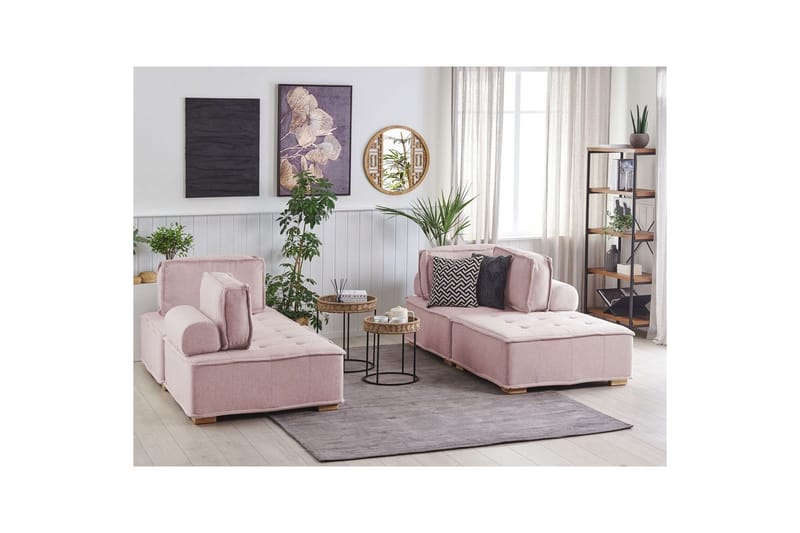 Modulsoffa Beliani Tibro Beige/ljust trä Rose||Light colored wood - Møbler - Sofaer - Modulsofaer - Komplett modulsofa