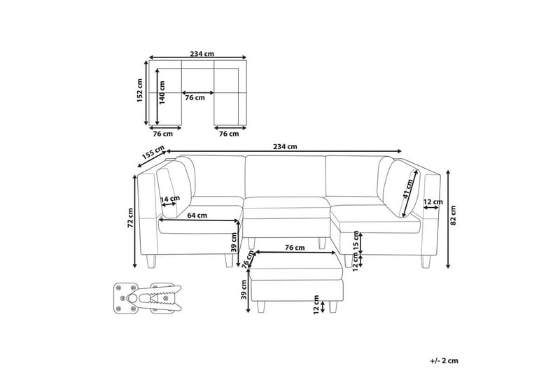 Modulsoffa med fotpall Beliani Unstad Beige/svart, Symmetrisk Beige, Black - Møbler - Sofaer - Modulsofaer - Komplett modulsofa
