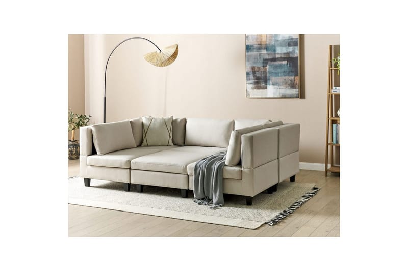 Modulsoffa med fotpall Beliani Unstad Beige/svart, Symmetrisk Beige, Black - Møbler - Sofaer - Modulsofaer - Komplett modulsofa