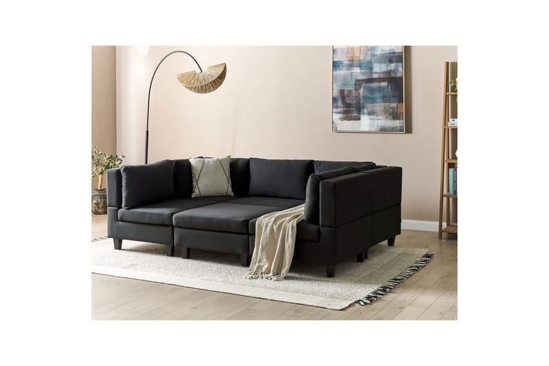 Modulsoffa med fotpall Beliani Unstad Beige/svart, Symmetrisk Black - Møbler - Sofaer - Modulsofaer - Komplett modulsofa