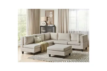 Modulsoffa med fotpall Beliani Unstad Beige/svart, Vänstervänd Beige, Black - Møbler - Sofaer - Modulsofaer - Komplett modulsofa