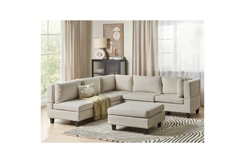 Modulsoffa med fotpall Beliani Unstad Beige/svart, Vänstervänd Beige, Black - Møbler - Sofaer - Modulsofaer - Komplett modulsofa