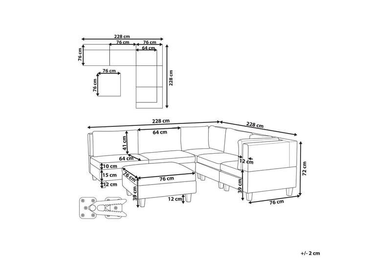 Modulsoffa med fotpall Beliani Unstad Beige/svart, Vänstervänd Beige, Black - Møbler - Sofaer - Modulsofaer - Komplett modulsofa