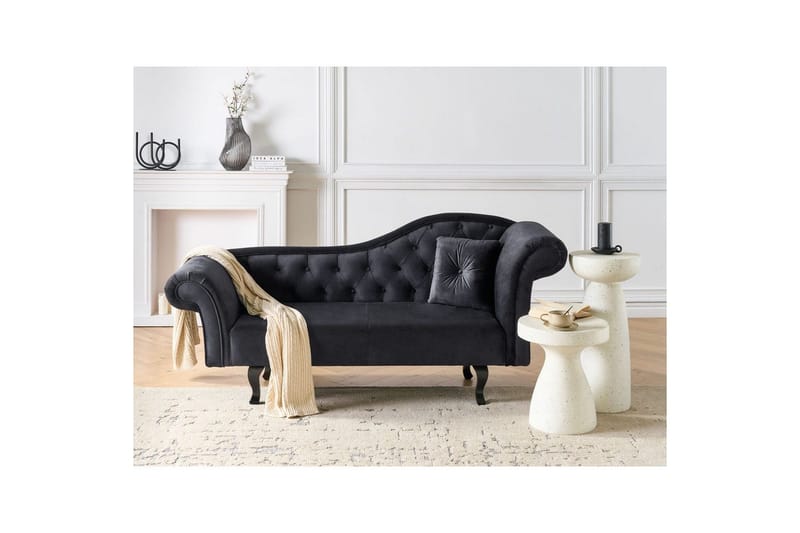 Schäslong Beliani Lattes Grå, mörkt trä, Högervänd Black||Dark colored wood Right-faced - Møbler - Sofaer - Fløyelssofaer