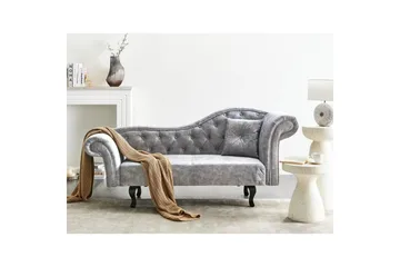 Schäslong Beliani Lattes Grå, mörkt trä, Högervänd Grey Right-faced - Grå - Møbler - Sofaer - Fløyelssofaer