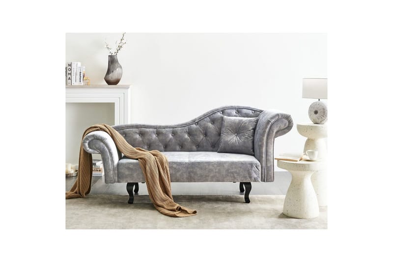 Schäslong Beliani Lattes Grå, mörkt trä, Högervänd Grey Right-faced - Grå - Møbler - Sofaer - Fløyelssofaer